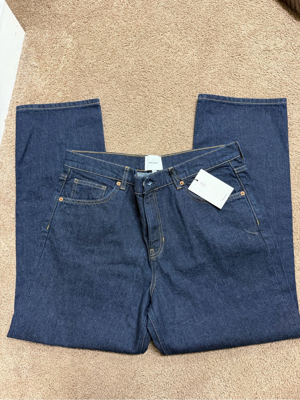 Reformation Straight-Leg Dark Blue Denim Jeans - Picture 2 of 6